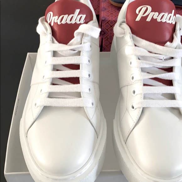 red and white prada sneakers